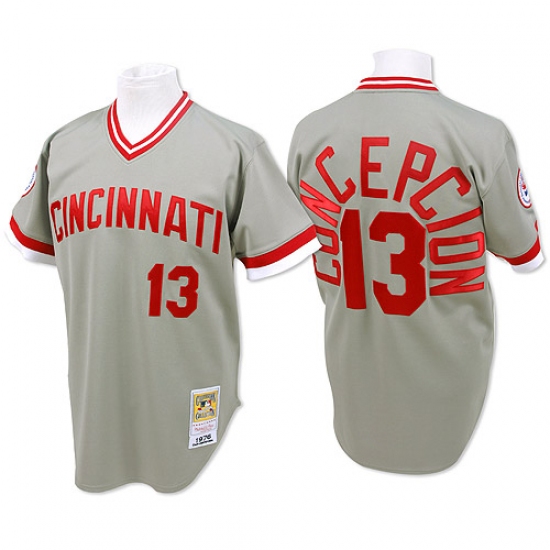 Men's Mitchell and Ness Cincinnati Reds #13 Dave Concepcion Replica Grey Throwback MLB Jersey - Ujersey