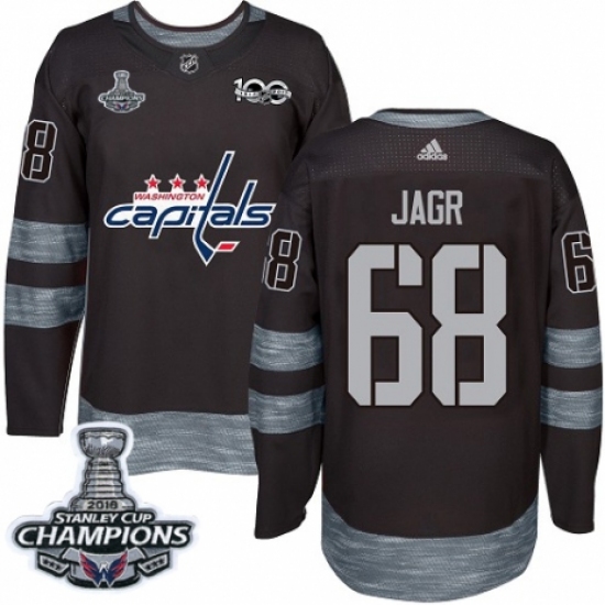 Men's Adidas Washington Capitals #68 Jaromir Jagr Authentic Black 1917-2017 100th Anniversary 2018 Stanley Cup Final Champions NHL Jersey - Ujersey