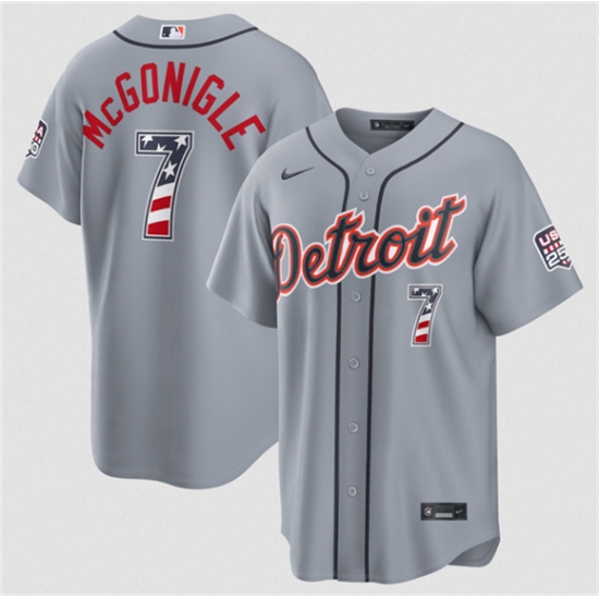 Men's Detroit Tigers #7 Kevin McGonigle Gray 2026 USA 250 Fourth of July Stitched Baseball Jersey