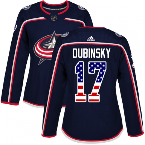 Women's Adidas Columbus Blue Jackets #17 Brandon Dubinsky Authentic Navy Blue USA Flag Fashion NHL Jersey - Ujersey