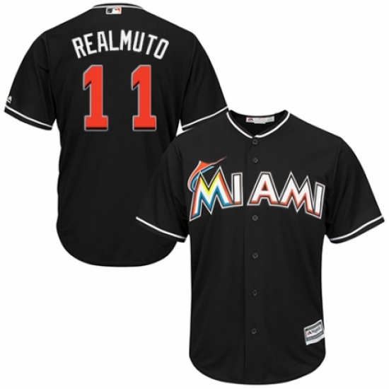 Youth Majestic Miami Marlins #11 J. T. Realmuto Authentic Black Alternate 2 Cool Base MLB Jersey - Ujersey