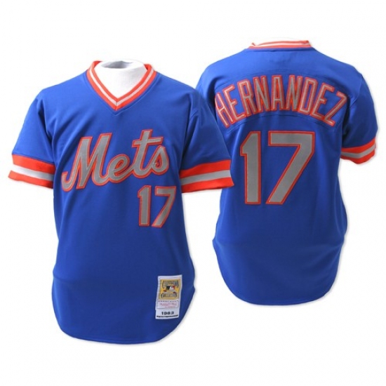 Men's Mitchell and Ness New York Mets #17 Keith Hernandez Authentic Blue Throwback MLB Jersey - Ujersey