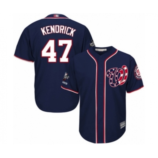 Youth Washington Nationals #47 Howie Kendrick Authentic Navy Blue Alternate 2 Cool Base 2019 World Series Champions Baseball Jersey - Ujersey
