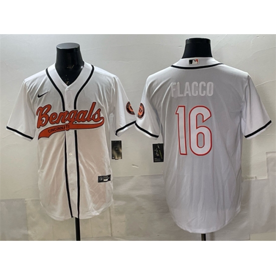 Men's Cincinnati Bengals #16 Joe Flacco White With Cool Base Stitched Baseball Jersey - Ujersey