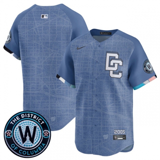 Men's Washington Nationals Blank Blue 2025 City Connect Limited Stitched Baseball Jersey - Ujersey