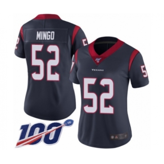 Women's Houston Texans #52 Barkevious Mingo Navy Blue Team Color Vapor Untouchable Limited Player 100th Season Football Jersey - Ujersey