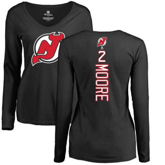 NHL Women's Adidas New Jersey Devils #2 John Moore Black Backer Long Sleeve T-Shirt - ujerseystore
