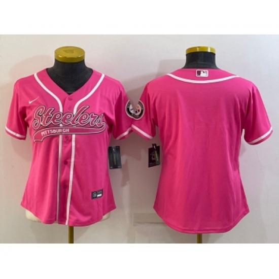 Women's Pittsburgh Steelers Blank Pink With Patch Cool Base Stitched Baseball Jersey - Ujersey