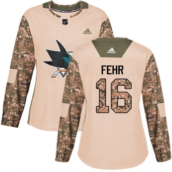 Women's Adidas San Jose Sharks #16 Eric Fehr Authentic Camo Veterans Day Practice NHL Jersey - Ujersey