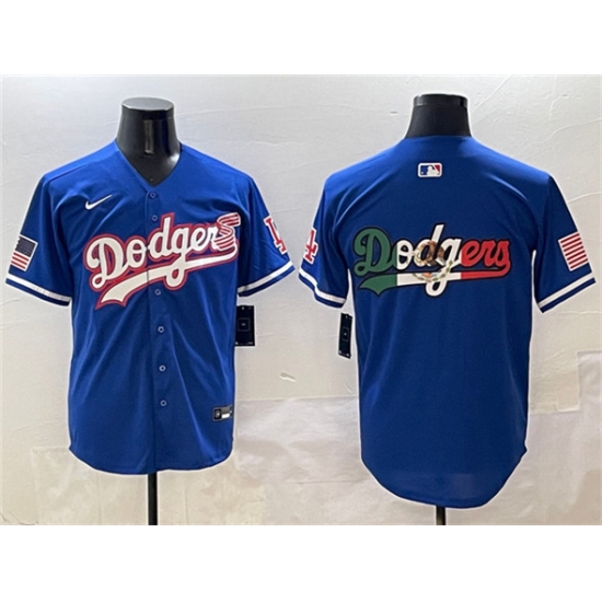 Men's Los Angeles Dodgers Team Big Logo Royal With American Flag Limited Stitched Baseball Jersey - Ujersey