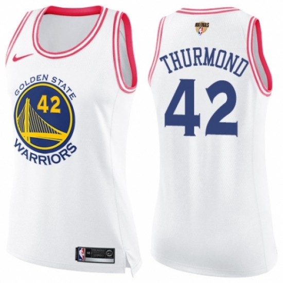 Women's Nike Golden State Warriors #42 Nate Thurmond Swingman White/Pink Fashion 2018 NBA Finals Bound NBA Jersey - Ujersey