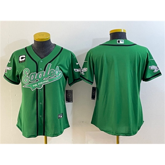 Women's Philadelphia Eagles Blank Green With 3-Star C Cool Base Stitched Baseball Jersey - Ujersey