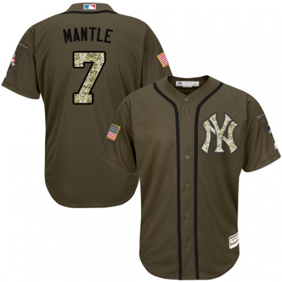 Men's Majestic New York Yankees #7 Mickey Mantle Authentic Green Salute to Service MLB Jersey - Ujersey