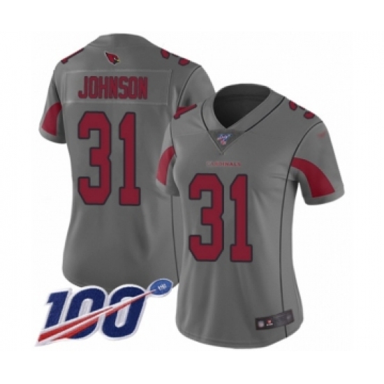 Women's Arizona Cardinals #31 David Johnson Limited Silver Inverted Legend 100th Season Football Jersey - Ujersey