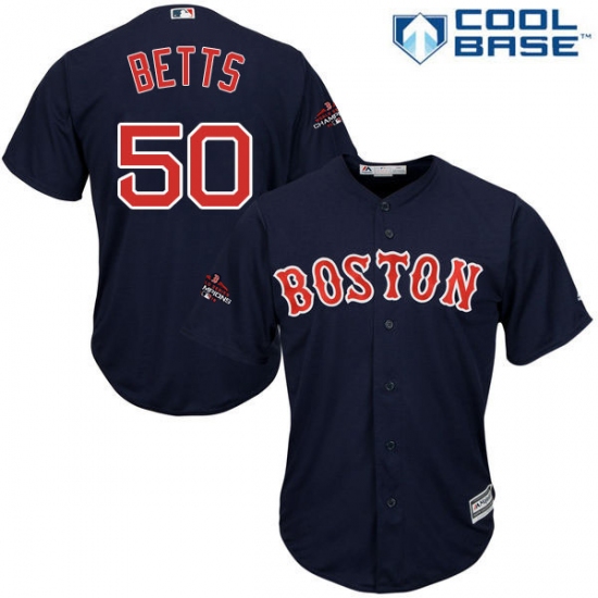 Youth Majestic Boston Red Sox #50 Mookie Betts Authentic Navy Blue Alternate Road Cool Base 2018 World Series Champions MLB Jersey - Ujersey