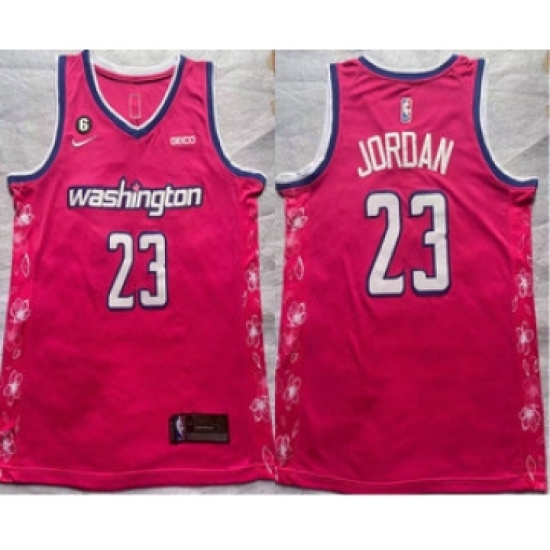 Men's Washington Wizards #23 Michael Jordan 2022 Pink City Edition With 6 Patch Stitched Jersey With Sponsor - Ujersey