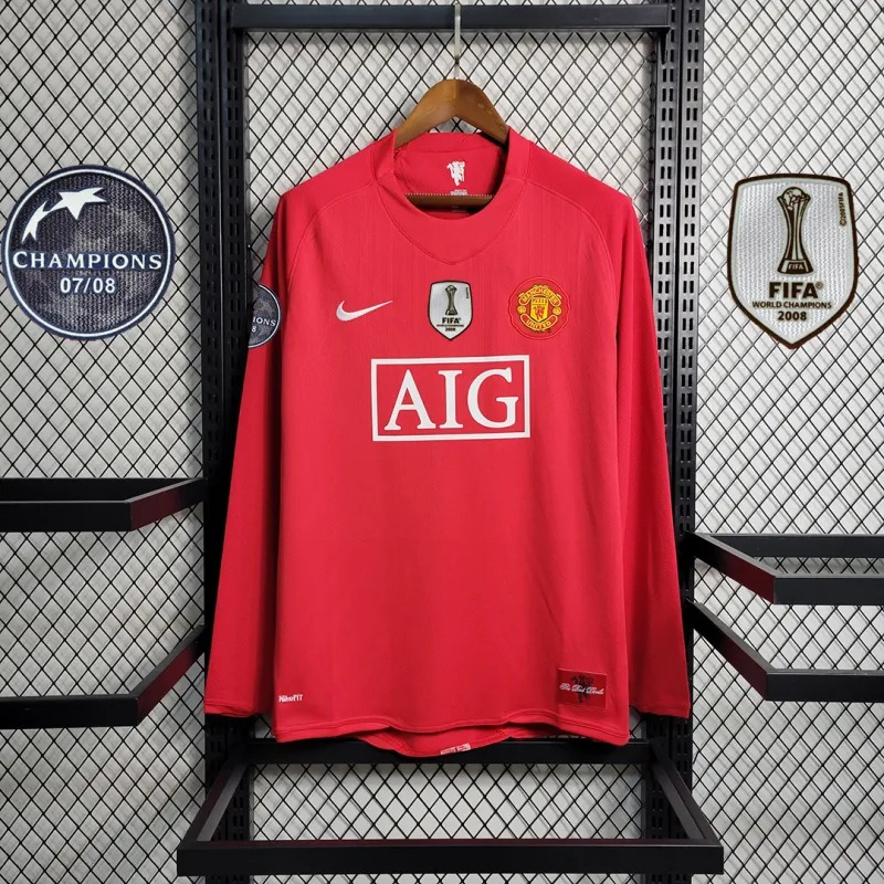 Manchester United Retro Home Long Sleeve Football Jersey Shirt 2007/08 - Ujersey NHL