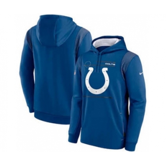 Men's Indianapolis Colts 2021 Royal Sideline Logo Performance Pullover Hoodie - Ujersey