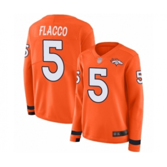 Women's Denver Broncos #5 Joe Flacco Limited Orange Therma Long Sleeve Football Jersey - Ujersey