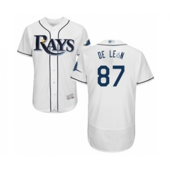 Men's Tampa Bay Rays #87 Jose De Leon Home White Home Flex Base Authentic Collection Baseball Player Jersey - Ujersey