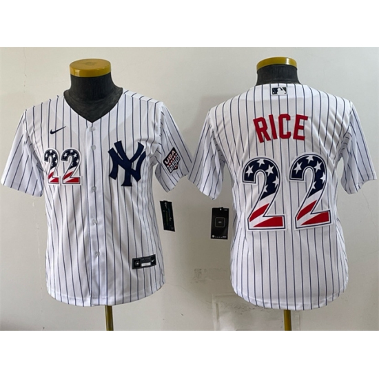 Youth New York Yankees #22 Ben Rice White USA 250 Fourth of July Home Stadium Stitched Baseball Jersey