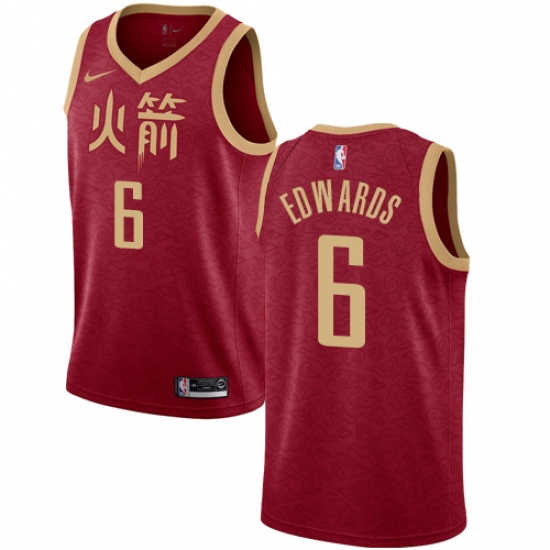 Men's Nike Houston Rockets #6 Vincent Edwards Swingman Red NBA Jersey - 2018 19 City Edition - Ujersey