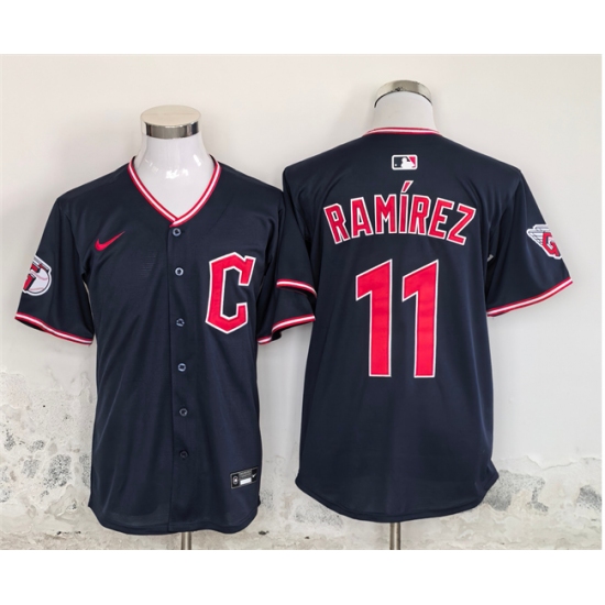 Men's Cleveland Guardians #11 Jose Ramirez Navy Stitched Baseball Jersey - Ujersey