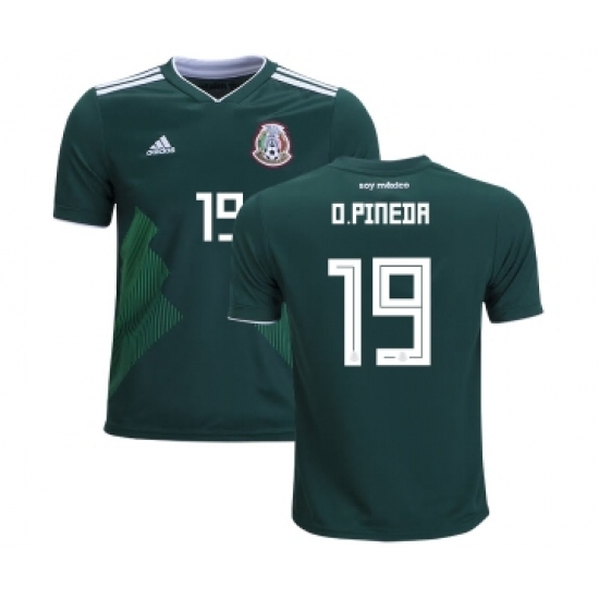 Mexico #19 O.Pineda Home Kid Soccer Country Jersey