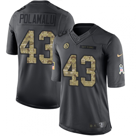 Youth Nike Pittsburgh Steelers #43 Troy Polamalu Limited Black 2016 Salute to Service NFL Jersey - Ujersey