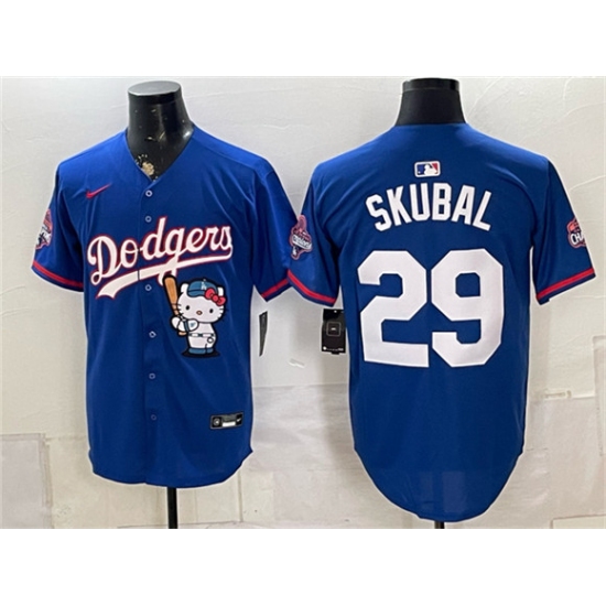 Men's Los Angeles Dodgers #29 Tarik Skubal Royal Hello Kitty Night 2025 World Series Champions Limited Stitched Baseball Jersey - Ujersey