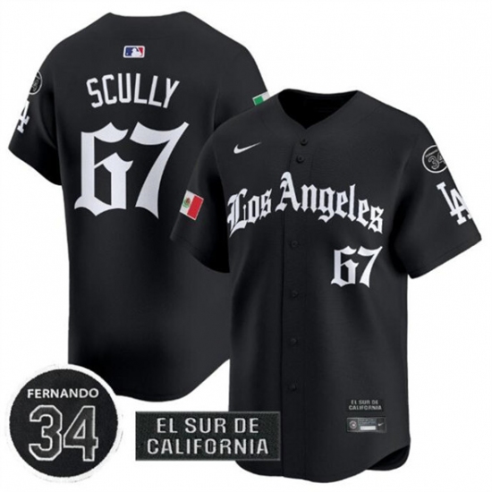 Men's Los Angeles Dodgers #67 Vin Scully Black Mexico 2025 LA Gothic Style With Fernando Vapor Premier Limited Stitched Baseball Jersey