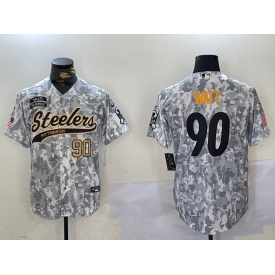 Men's Pittsburgh Steelers #90 T.J. Watt 2024 Arctic Camo Salute To Service Stitched Baseball Jerseys - Ujersey