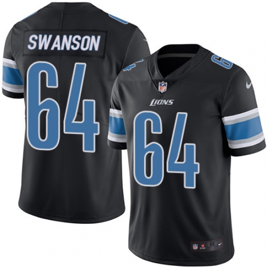 Men's Nike Detroit Lions #64 Travis Swanson Elite Black Rush Vapor Untouchable NFL Jersey - Ujersey