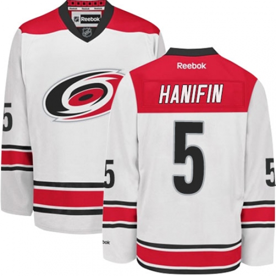 Women's Reebok Carolina Hurricanes #5 Noah Hanifin Authentic White Away NHL Jersey - Ujersey