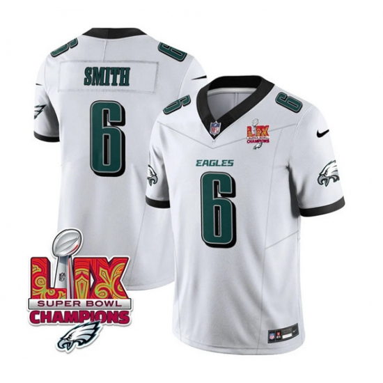 Men's Philadelphia Eagles #6 DeVonta Smith White 2025 Eagles Logo Super Bowl LIX New F.U.S.E. Vapor Untouchable Limited Football Stitched Jersey - Ujersey