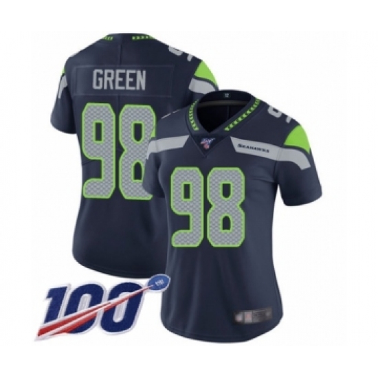 Women's Seattle Seahawks #98 Rasheem Green Navy Blue Team Color Vapor Untouchable Limited Player 100th Season Football Jersey - Ujersey