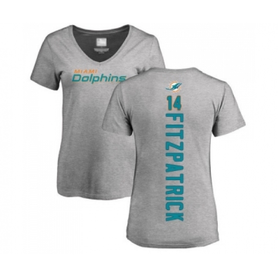 Football Women's Miami Dolphins #14 Ryan Fitzpatrick Ash Backer T-Shirt - Ujersey
