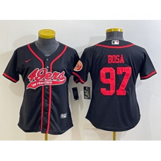 Women's San Francisco 49ers #97 Nick Bosa Black With Patch Cool Base Stitched Baseball Jersey - Ujersey