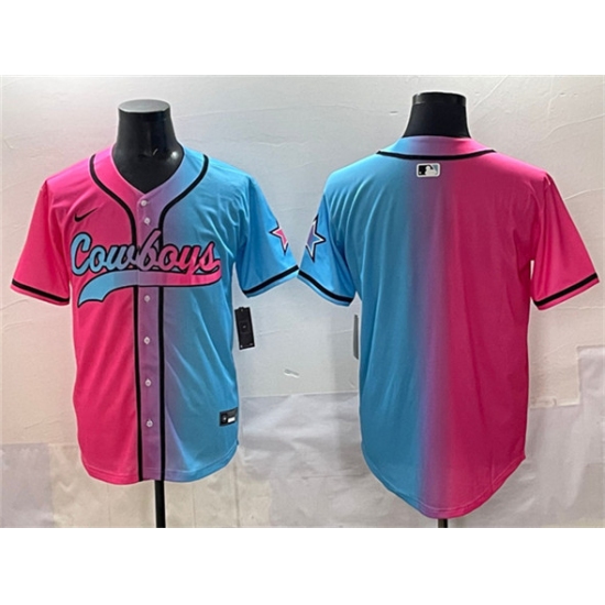 Men's Dallas Cowboys Blank Pink Blue Limited Stitched Baseball Jersey - Ujersey