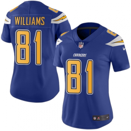 Women's Nike Los Angeles Chargers #12 Mike Williams Limited Electric Blue Rush Vapor Untouchable NFL Jersey - Ujersey