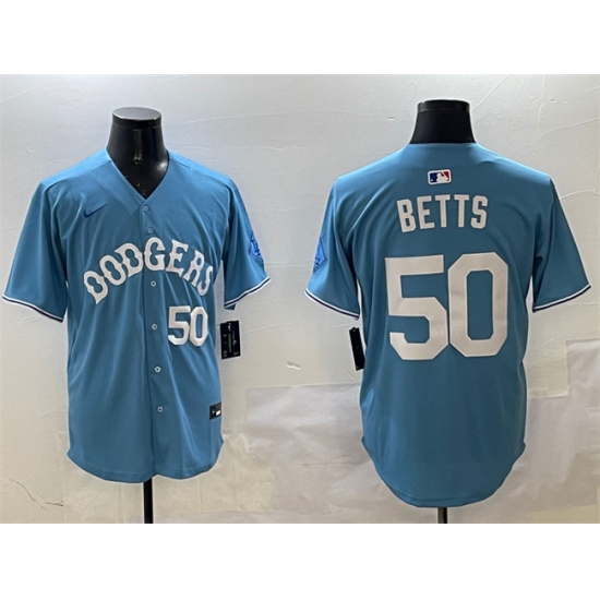 Men's Los Angeles Dodgers #50 Mookie Betts Light Blue Limited Stitched Baseball Jersey - Ujersey