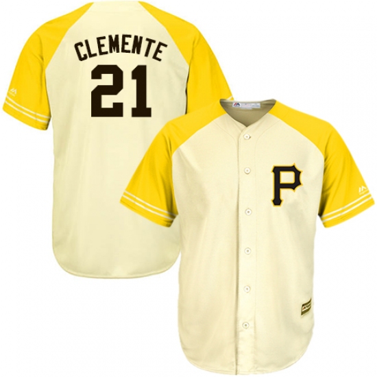 Men's Majestic Pittsburgh Pirates #21 Roberto Clemente Authentic Cream/Gold Exclusive Cool Base MLB Jersey - Ujersey