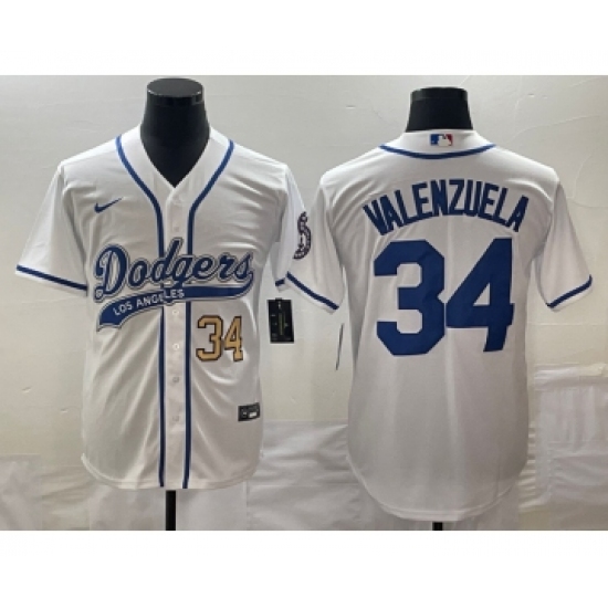 Men's Los Angeles Dodgers #34 Fernando Valenzuela Number White Cool Base Stitched Baseball Jersey - Ujersey