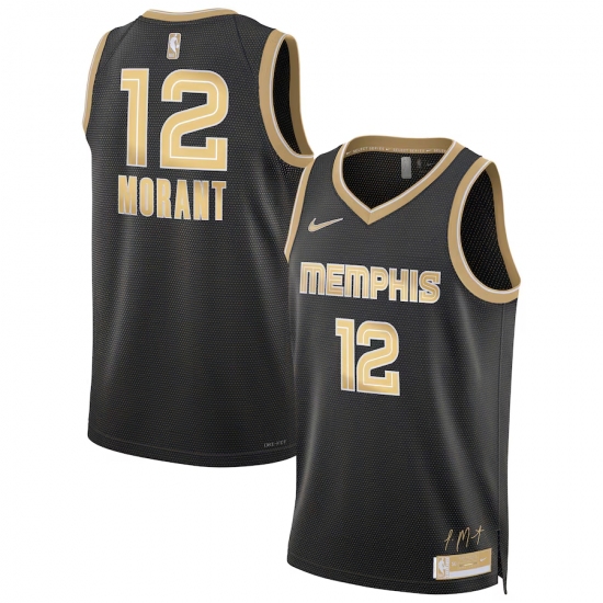 Men's Memphis Grizzlies #12 Ja Morant Black Gold 2024 Select Series Stitched Jersey - Ujersey
