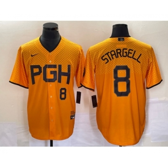 Men's Nike Pittsburgh Pirates #8 Willie Stargell Number Gold 2023 City Connect Stitched Jersey 1 - Ujersey