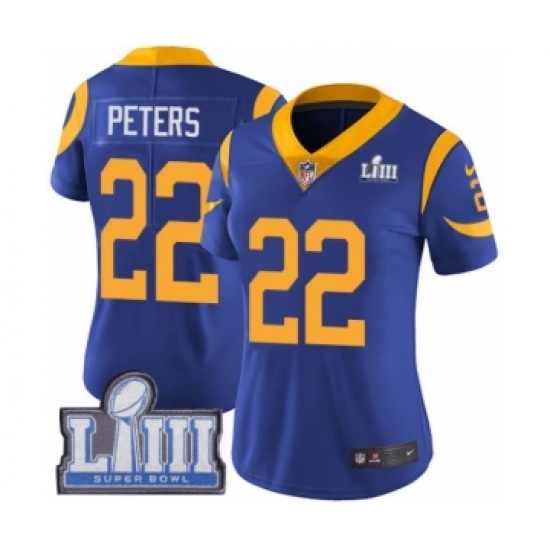 Women's Nike Los Angeles Rams #22 Marcus Peters Royal Blue Alternate Vapor Untouchable Limited Player Super Bowl LIII Bound NFL Jersey - Ujersey