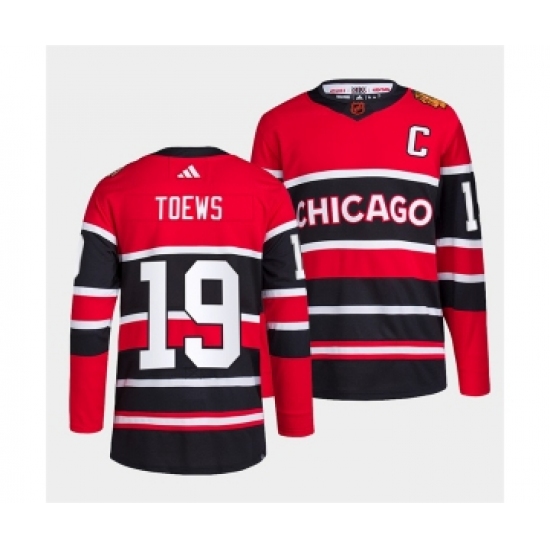 Men's Chicago Blackhawks #19 Jonathan Toews Red Black 2022 Reverse Retro Stitched Jersey - Ujersey