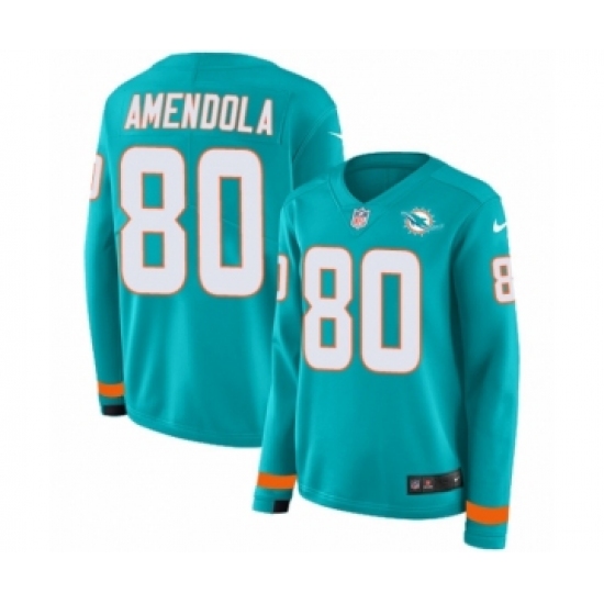 Women's Nike Miami Dolphins #80 Danny Amendola Limited Aqua Therma Long Sleeve NFL Jersey - Ujersey