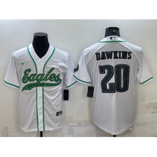 Men's Philadelphia Eagles #20 Brian Dawkins White With Patch Cool Base Stitched Baseball Jersey - Ujersey