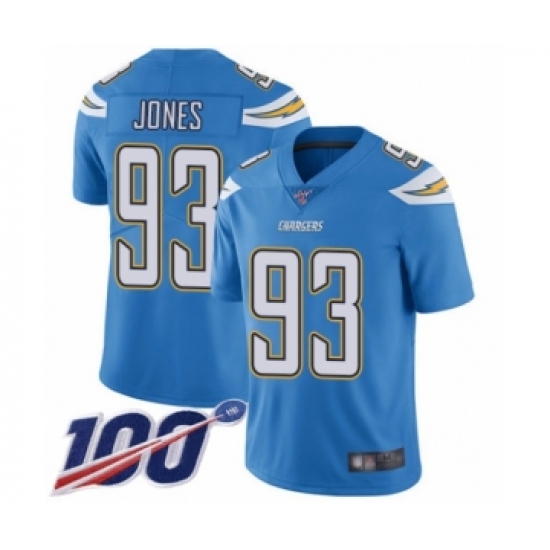 Men's Los Angeles Chargers #93 Justin Jones Electric Blue Alternate Vapor Untouchable Limited Player 100th Season Football Jersey - Ujersey